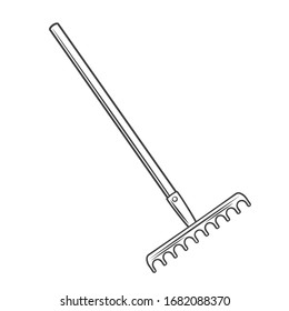 Garden rake outline icon. Garden tools vector illustration.