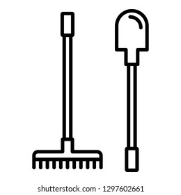 Garden rake shovel icon. Outline garden rake shovel vector icon for web design isolated on white background