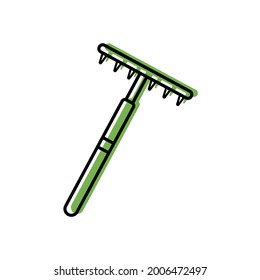 Garden rake, simple color icon isolated on white background. Garden tools, agricultural work. Gardening, housekeeping. Template, logo for banners, websites and printing. Vector illustration