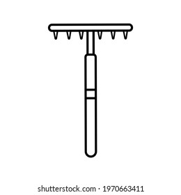Garden rake, simple icon isolated on white background. Garden tools, household plot, agricultural work. Gardening, housekeeping. Template, logo for banners, websites and printing. Vector illustration