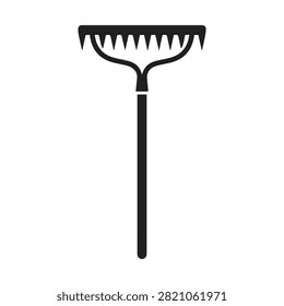 Garden rake tool vector icon with agriculture landscaping yardwork equipment gardening maintenance cultivation instrument industry vegetable cleaning construction professional supplies