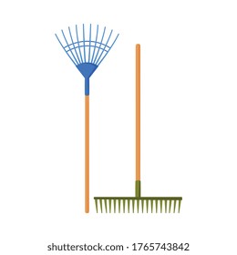 Garden Rakes, Agriculture Work Equipment, Farming Tools Flat Style Vector Illustration on White Background