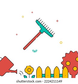 Garden rakes filled line vector icon, simple illustration, related bottom border.