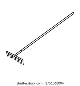 Garden rakes isolated on a white background. Rake for the garden.Tools for earthworks and territory cleaning. Vector illustration in Doodle style