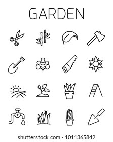 Garden related vector icon set. Well-crafted sign in thin line style with editable stroke. Vector symbols isolated on a white background. Simple pictograms.