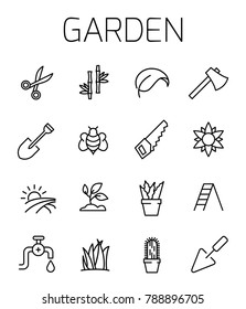 Garden related vector icon set. Well-crafted sign in thin line style with editable stroke. Vector symbols isolated on a white background. Simple pictograms.
