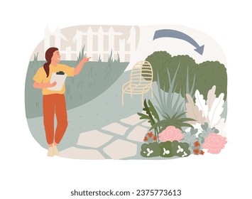 Garden renovation isolated concept vector illustration. Landscaping service, garden maintenance, planting and seeding, flower bed, trees and shrubs, hedge trimming, lawn mowing vector concept.