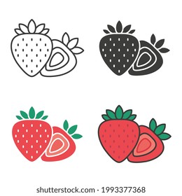Garden ripe red strawberry fruit. Fresh organic red berry flavour. Strawberry shape symbol . Strawberry Fruit Vector Icon Illustration. Design on white background. EPS 10