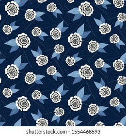 Garden roses and leaves seamless vector pattern