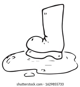 Garden rubber boots. Vector illustration of rubber boots. Hand drawn boot in a pool of water, mud.