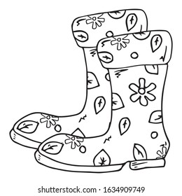 Garden rubber boots. Vector illustration of rubber boots. Spring rubber boots for gardening.