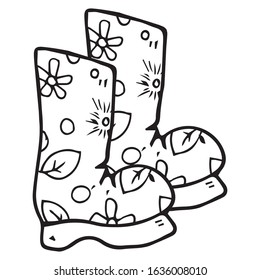 Garden rubber boots. Vector illustration of rubber boots. Hand drawn autumn rubber boots.