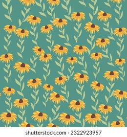 Garden rudbeckia flower seamless pattern. Beautiful yellow flower in the meadow, symbol of the sun