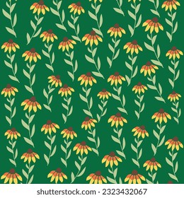 Garden rudbeckia flower seamless pattern. Beautiful yellow flower in the meadow, symbol of the sun