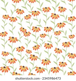 Garden rudbeckia flower seamless pattern. Beautiful yellow flower in the meadow, symbol of the sun