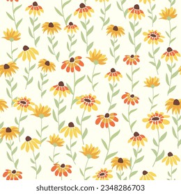 Garden rudbeckia flower seamless pattern. Beautiful yellow flower in the meadow, symbol of the sun