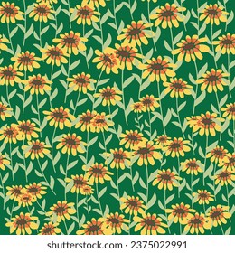 Garden rudbeckia flower seamless pattern. Beautiful yellow flower in the meadow, symbol of the sun