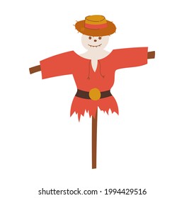 Garden scarecrow on an isolated white background. Vector stock illustration in flat design. Vector illustration