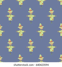 Garden Scarecrow seamless pattern on the purple background. Vector illustration