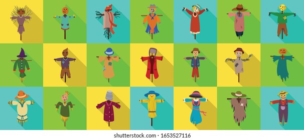 Garden scarecrow vector flat set icon.Isolated set flat icon halloween of scare.Vector collection garden scarecrow on white background .