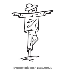 Garden scarecrow. Vector illustration of a garden scarecrow. Hand drawn garden scarecrow.
