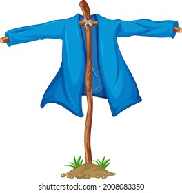 Garden scarecrow without head in cartoon style isolated illustration