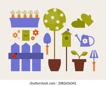 Garden Scene with Basic Shapes in Vector