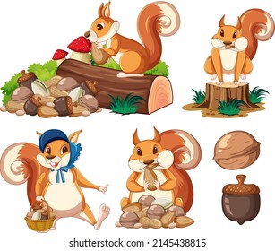 Garden scene with cute squirrel illustration