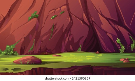 Garden scene on top of the mountain cave landscape illustration cartoon style