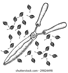 garden scissors black and white hand draw