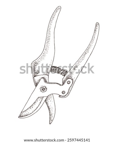 Garden scissors hand drawn vector illustration