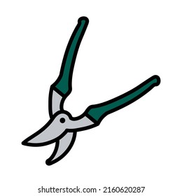 Garden Scissors Icon. Editable Bold Outline With Color Fill Design. Vector Illustration.