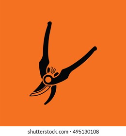 Garden scissors icon. Orange background with black. Vector illustration.