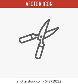 Garden scissors icon in simple line style isolated on gray background. Garden scissors symbol for your web site design, ui, app or logo. Lines not expanded, editable stroke. Vector illustration EPS10.