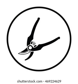 Garden scissors icon. Thin circle design. Vector illustration.