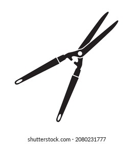 Garden scissors icon. A tool for trimming bushes, trees and branches with long handles and sharp blades in a simple style. Vector illustration isolated on white background for design and web.