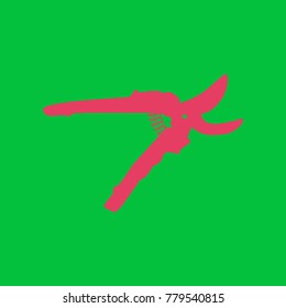 Garden scissors sign. Vector. Paradise pink icon on dark pastel green background.