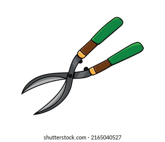 Garden scissors tool colored doodle vector illustration. Isolated on white background