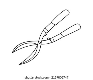 Garden scissors tool hand drawn outline vector illustration. Isolated on white background