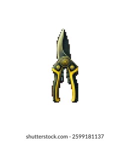Garden scissors tool icon. Tree pruner vector. Pixel garden scissors for pruning plants. Sharp blades of scissors icon. Garden equipment nippers vector. Vector icon style 80s.