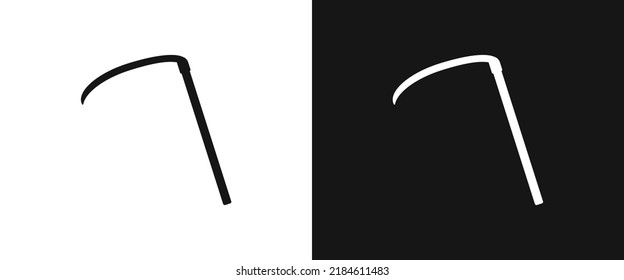 Garden scythe flat icon for web. Simple scythe sign web icon silhouette with invert color. Scythe solid black icon vector design. Sickle or scythe logo. Garden tools and farmhouse concept