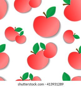 Garden seamless pattern.Red apples with leaves on a white background.Vector illustration of fruit.