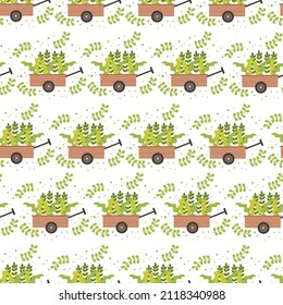 Garden seamless pattern with green leaves illustration vector in cartoon style