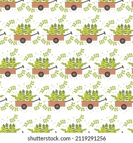 Patrón sin fisuras de jardín con hojas verdes vector de ilustración en estilo de caricatura