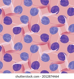 Gartennahtloses Muster mit violettem Tulpenknospen-Blumenzierverzierungen. rosafarbener Hintergrund. Helles Blumenmuster. Flacher Vektordruck für Textilien, Gewebe, Geschenkpapier, Wallpaper. Endlose Illustration.