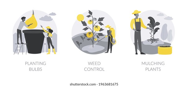 Garden seasonal works abstract concept vector illustrations.