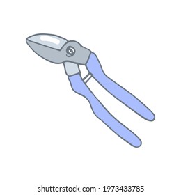 Garden secateur in doodle style. Gardening. Template for postcard, banner, poster, web design. Hand Drawn vector illustration.