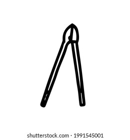 Garden secateur in doodle style. Gardening. Template for postcard, banner, poster, web design. Hand Drawn vector illustration.