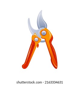 Garden secateurs. Gardening scissors vector. Pruning shears icon. Tree hedge trimmer illustration. Plant branch secateur isolated. Cartoon cut clipper vector. Maintenance garden tool. Hand scissors