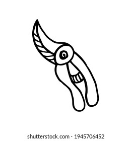 Garden secateurs isolated on a white background. Hand drawn vector illustration in black ink isolated on white background. Vector illustration in doodle style. Easy to change color. Design element